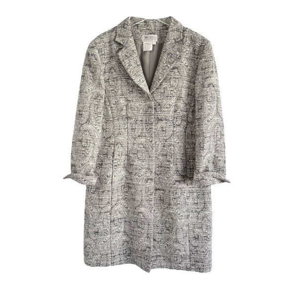 WORTH PETITE Charcoal Gray White Paisley Print WOOL Car Coat SZ L - Picture 4 of 7